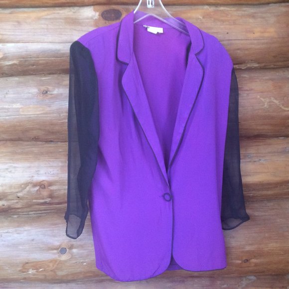 Benson & Smith Vintage 90s Purple Iridescent w/Black Sheer Sleeves Blazer Size 9 - Picture 1 of 5